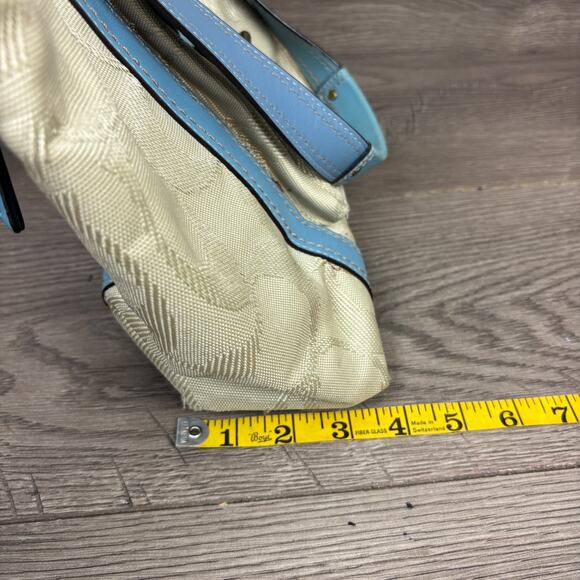 Coach Work Tote Bag K0893-F13103 Khaki Blue Leather Trim Turnlock Front Pocket - Picture 14 of 15